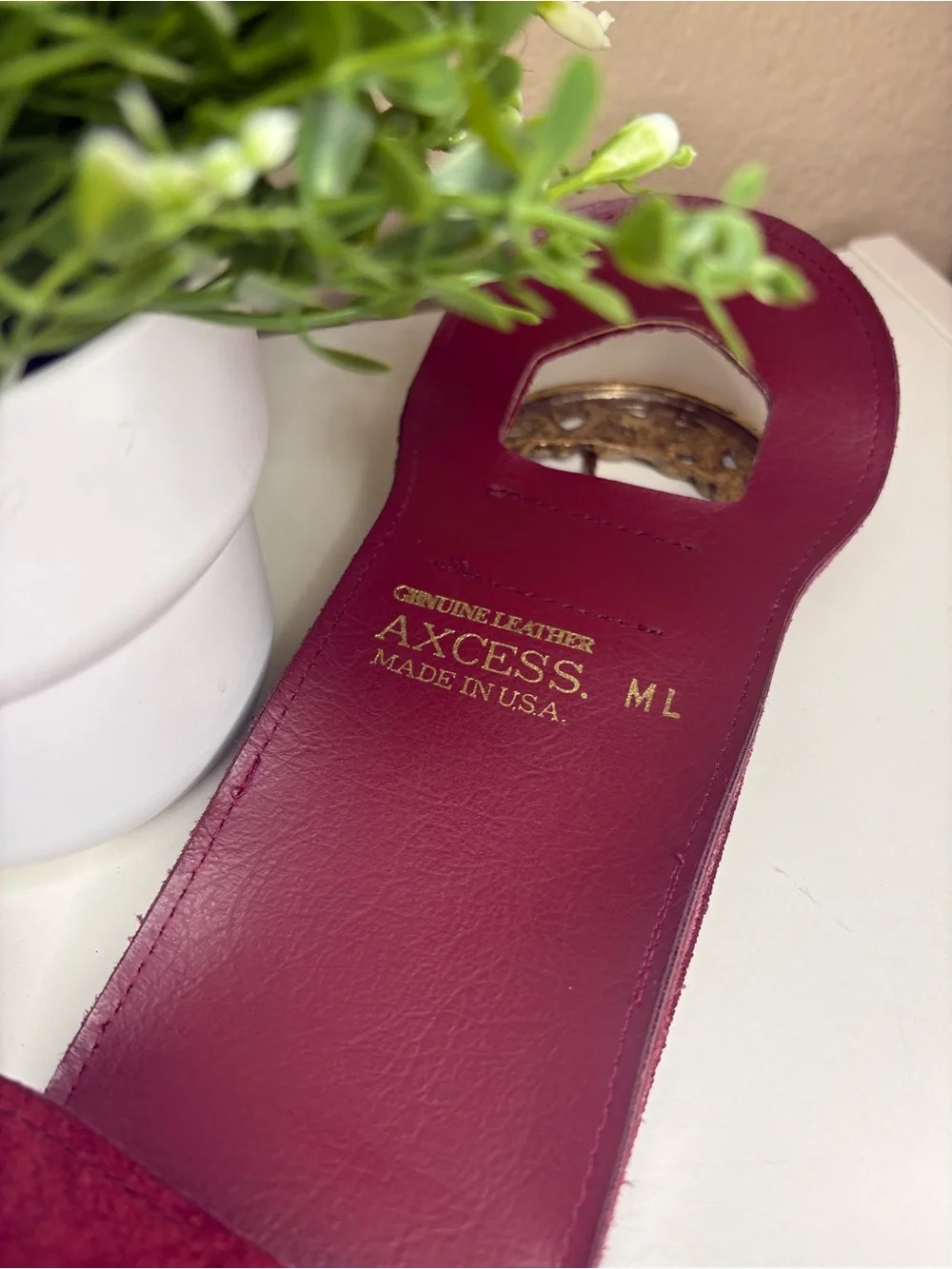 Wide Suede genuine leather Belt with Ornate Gold Buckle - BurgundyL/M